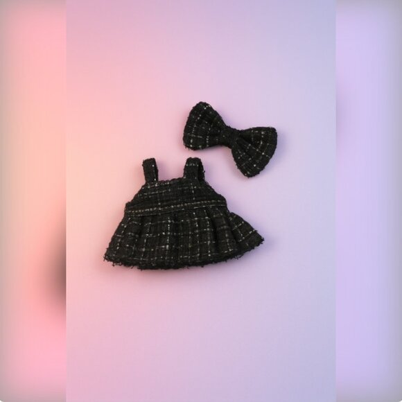 Clothing for Labubu doll Fashion Clothing / Outfit – Black Tweed Dress & Bow Set - Picture 3 of 6